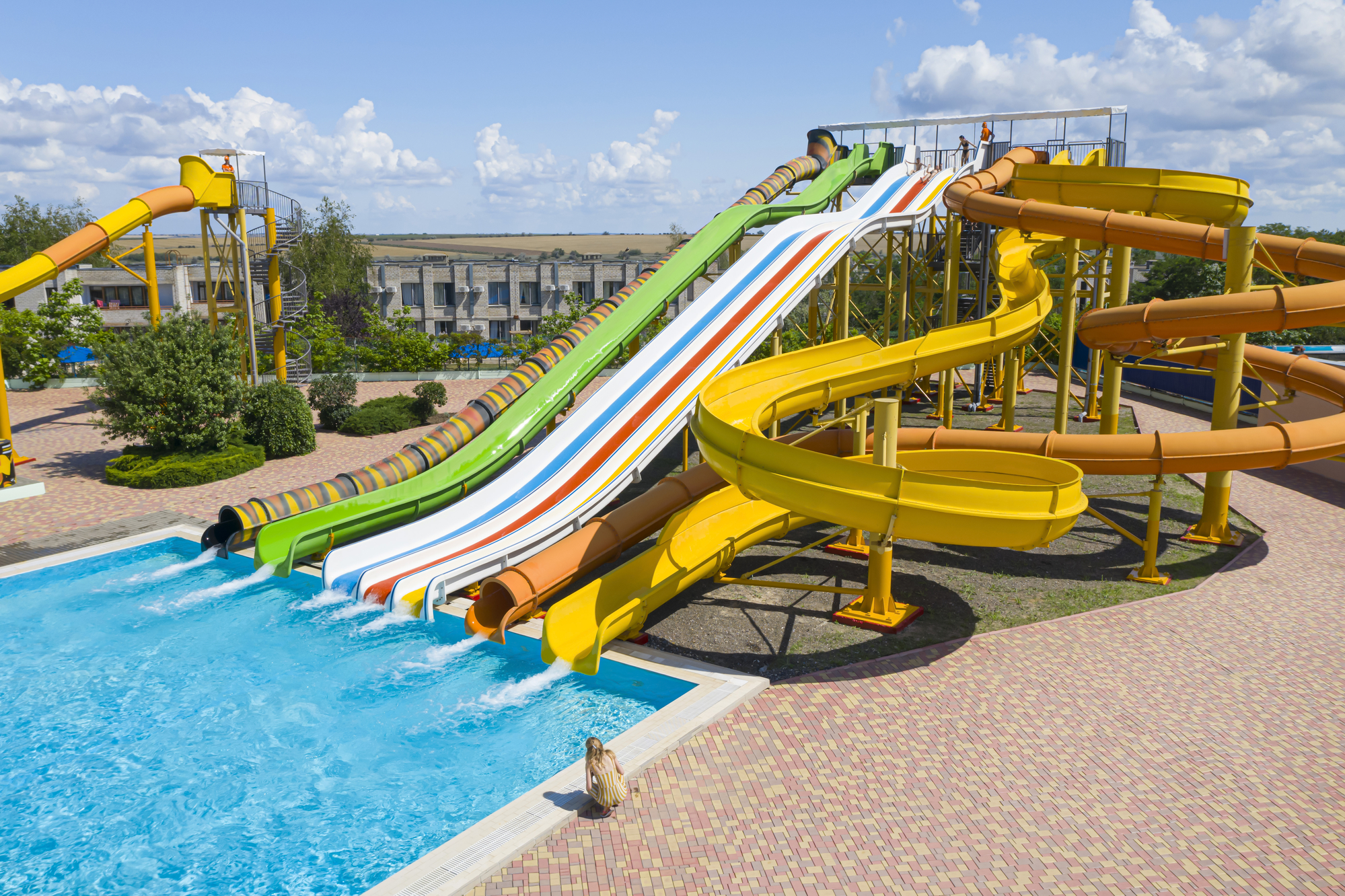 Aerial view of water park on sunny day